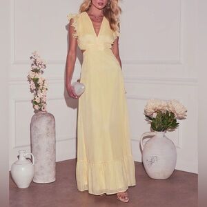 VICI Yellow Flutter Sleeve Maxi Dress